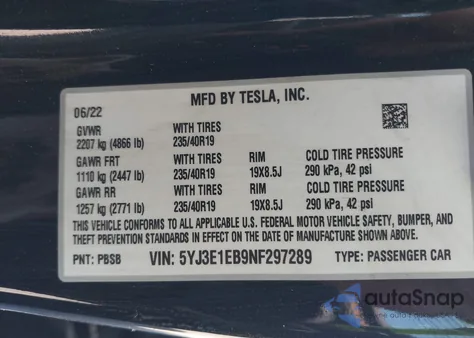 2022 Tesla Model 3 Long Range Dual Motor All-Wheel Drive из США, поврежденный, VIN 5YJ3E1EB9NF297289